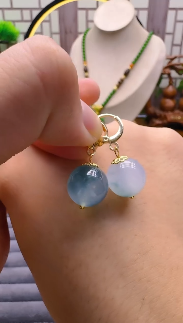 14K金镶嵌翡翠耳饰E207    