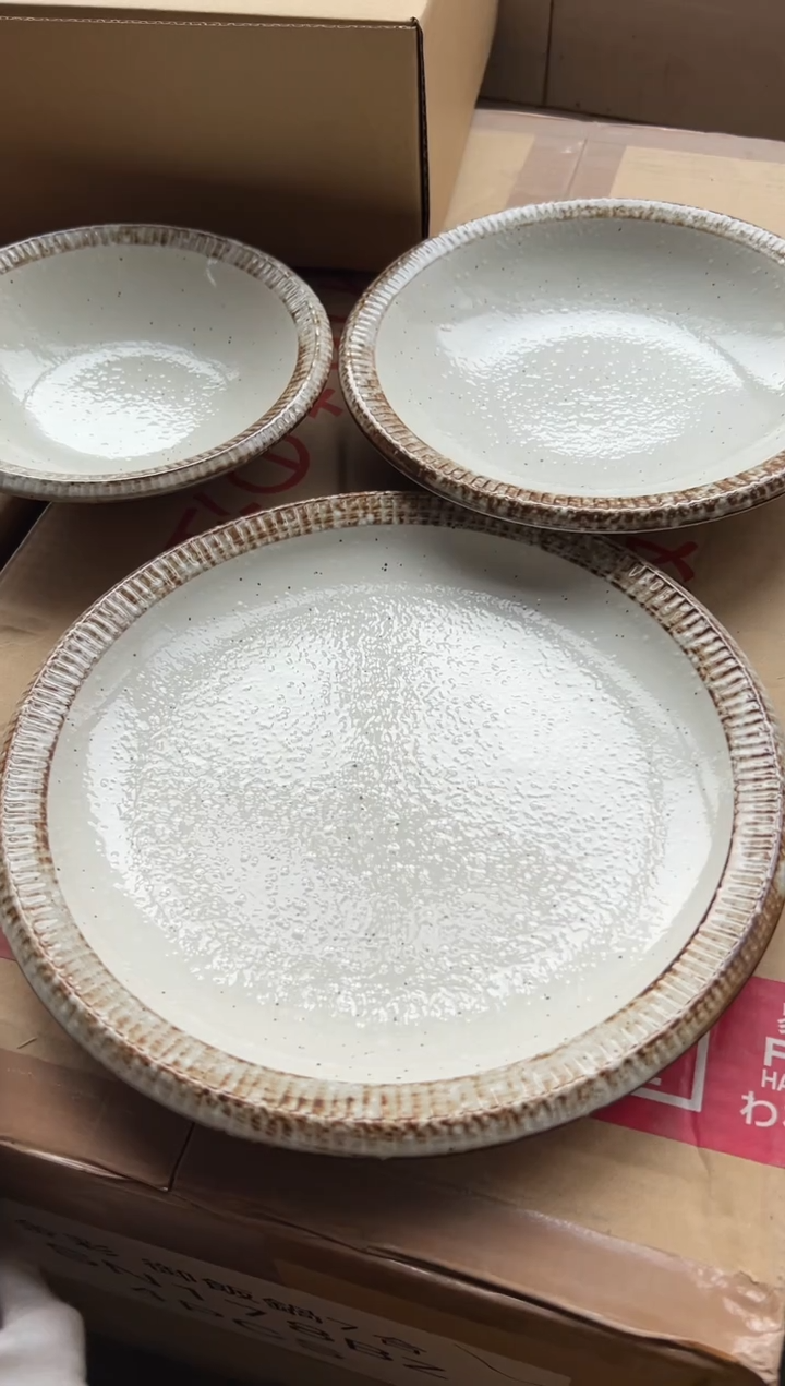 陶粉引17cm21cm24cm盘子一套装