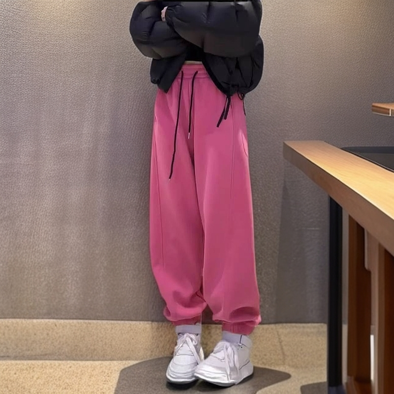 秋冬加绒加厚宽松显瘦束脚弯刀裤女时尚休闲百搭长裤高腰大码卫裤