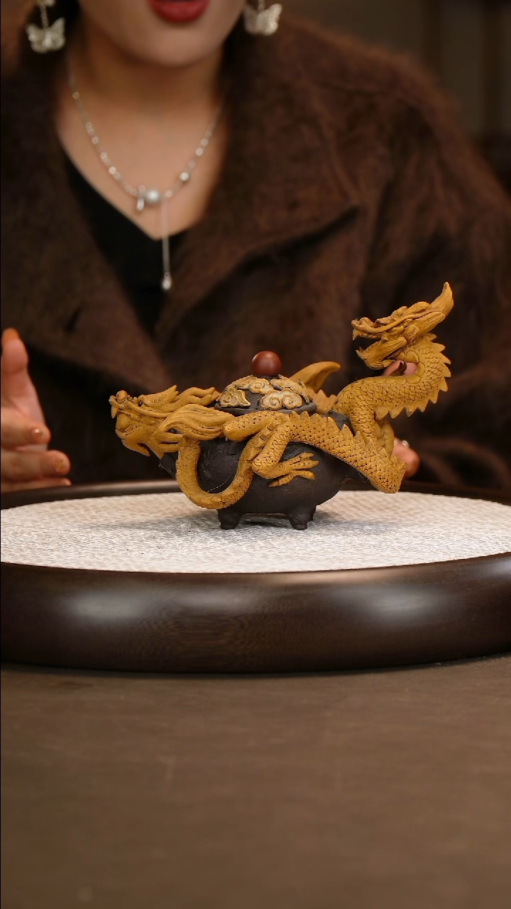 葛岳纯 双龙炉鼎 200c/龙盖杯/龙壶承/金龙画/龙杯/墨宝