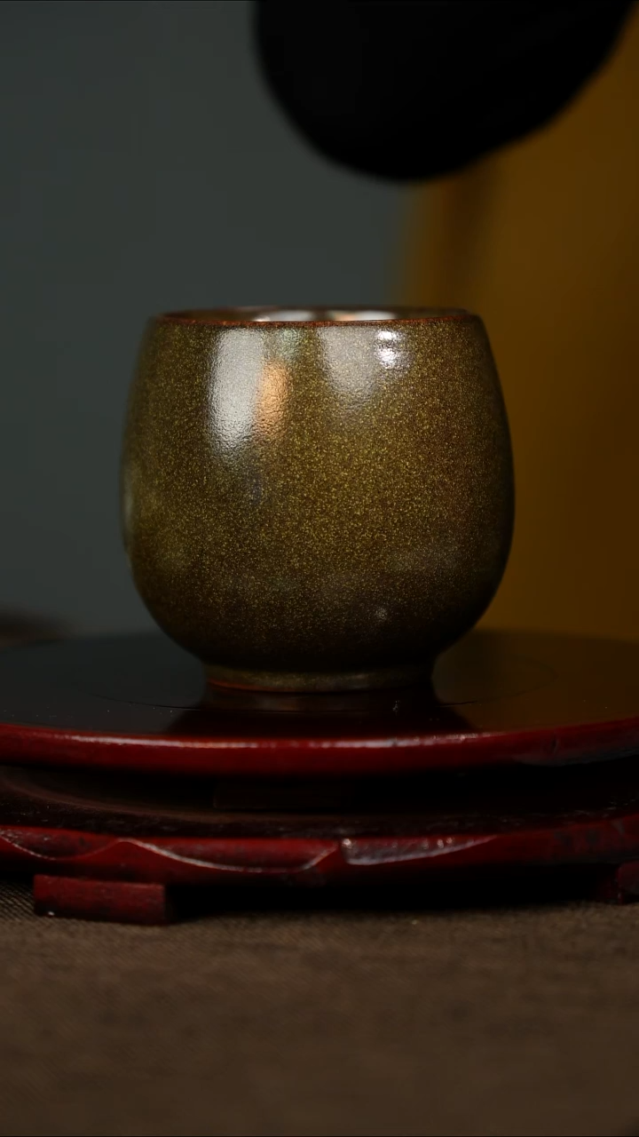 柴烧 黄金釉 龙蛋杯 窑变 无底款
