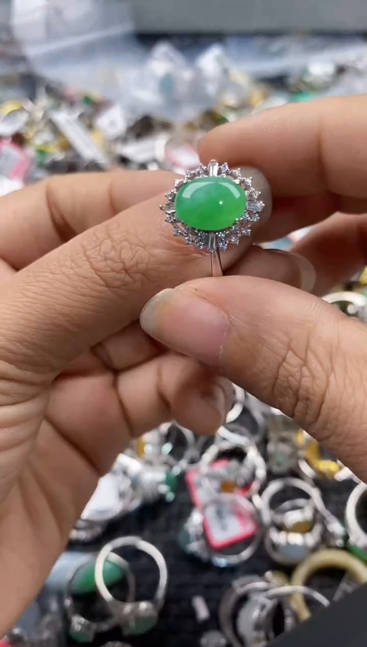 银S925镶嵌戒指翡翠11-11---8
