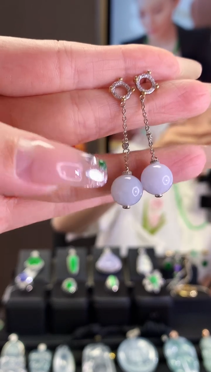 【闪购商品】翡翠耳饰银S925镶嵌圆珠耳饰