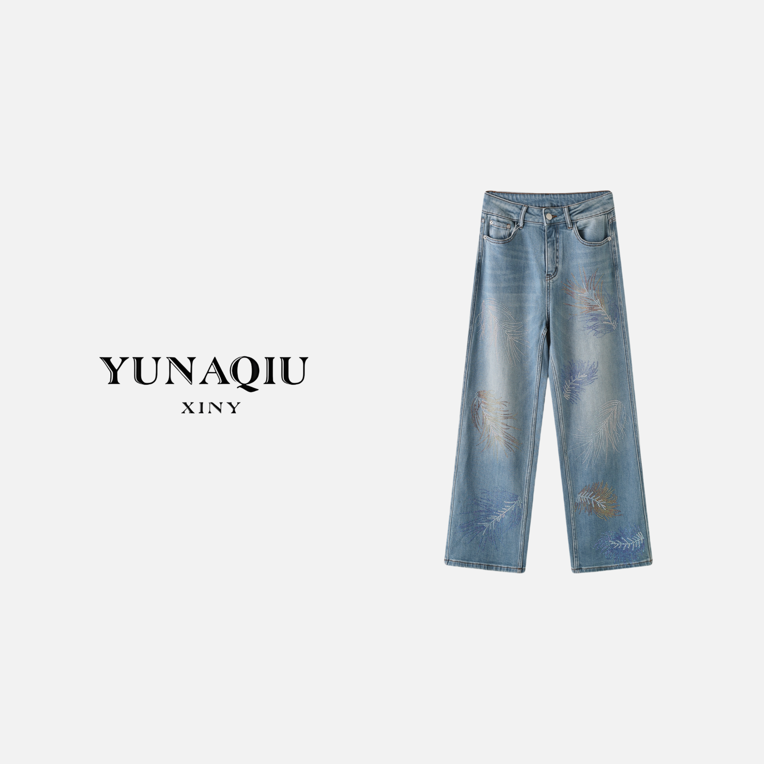 YUNAQIU-夏季中等直筒裤高腰春季牛仔裤-9533