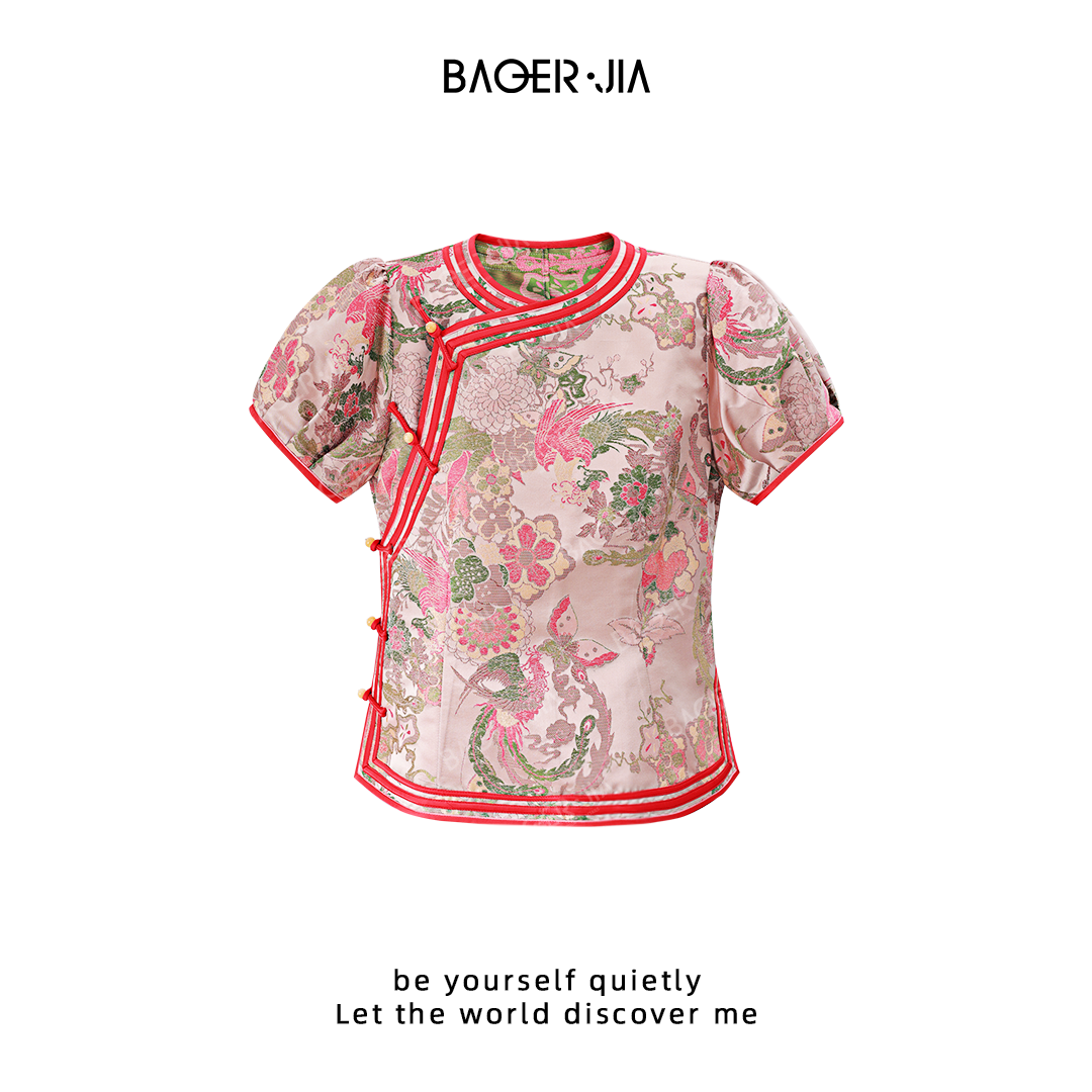 88-【凤喜牡丹】宝儿家含幂BK93325204夏季国风桑蚕丝蜀锦工艺上衣