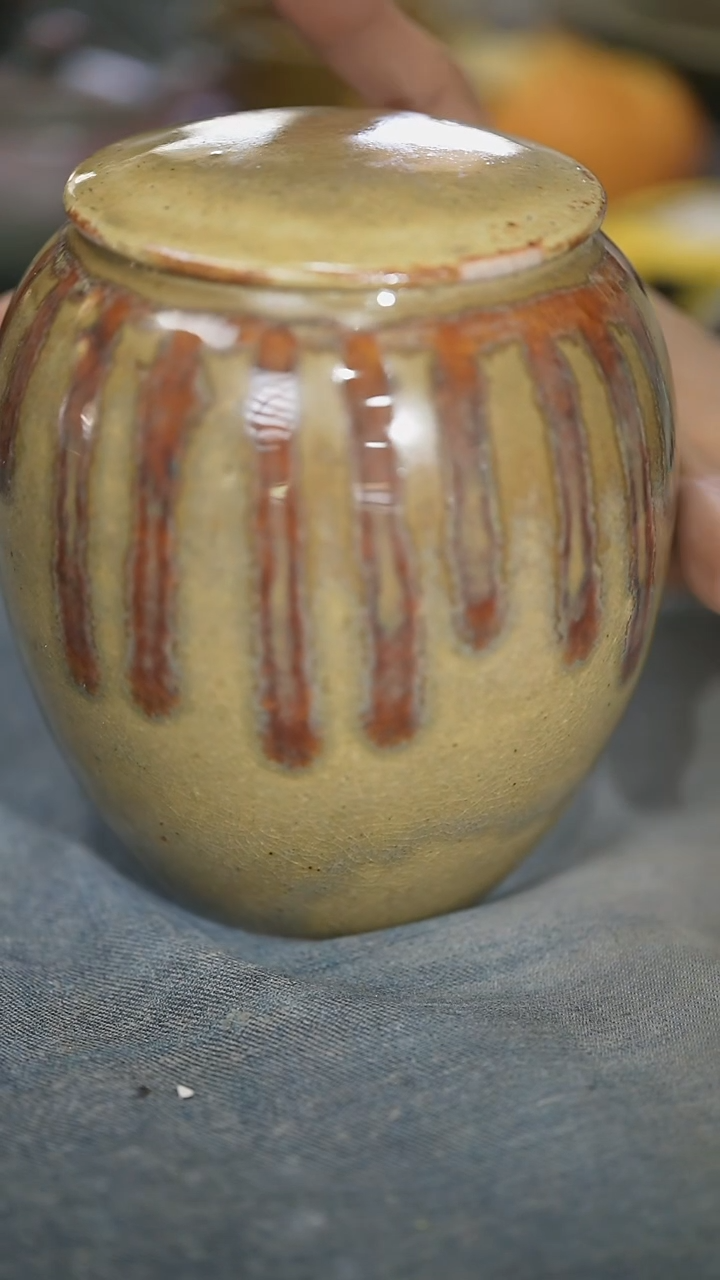 碗浪鬼家釉绘柴烧茶叶罐