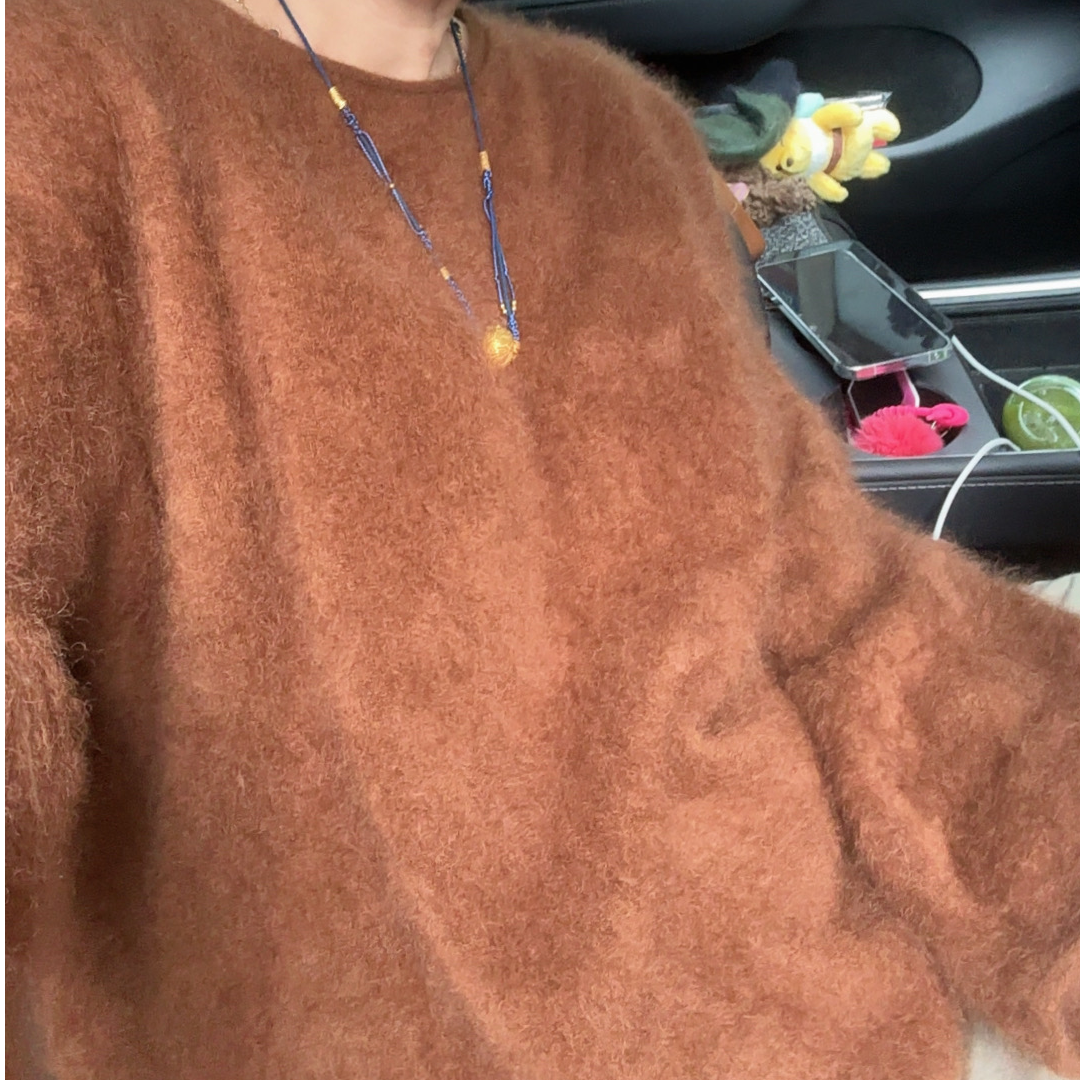 【松弛卷边】100%山羊绒拉绒圆领女慵懒显瘦宽松洋气百搭针织