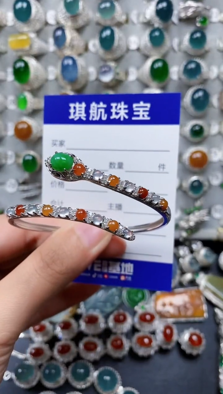 【闪购商品】翡翠手镯银S925镶嵌0283