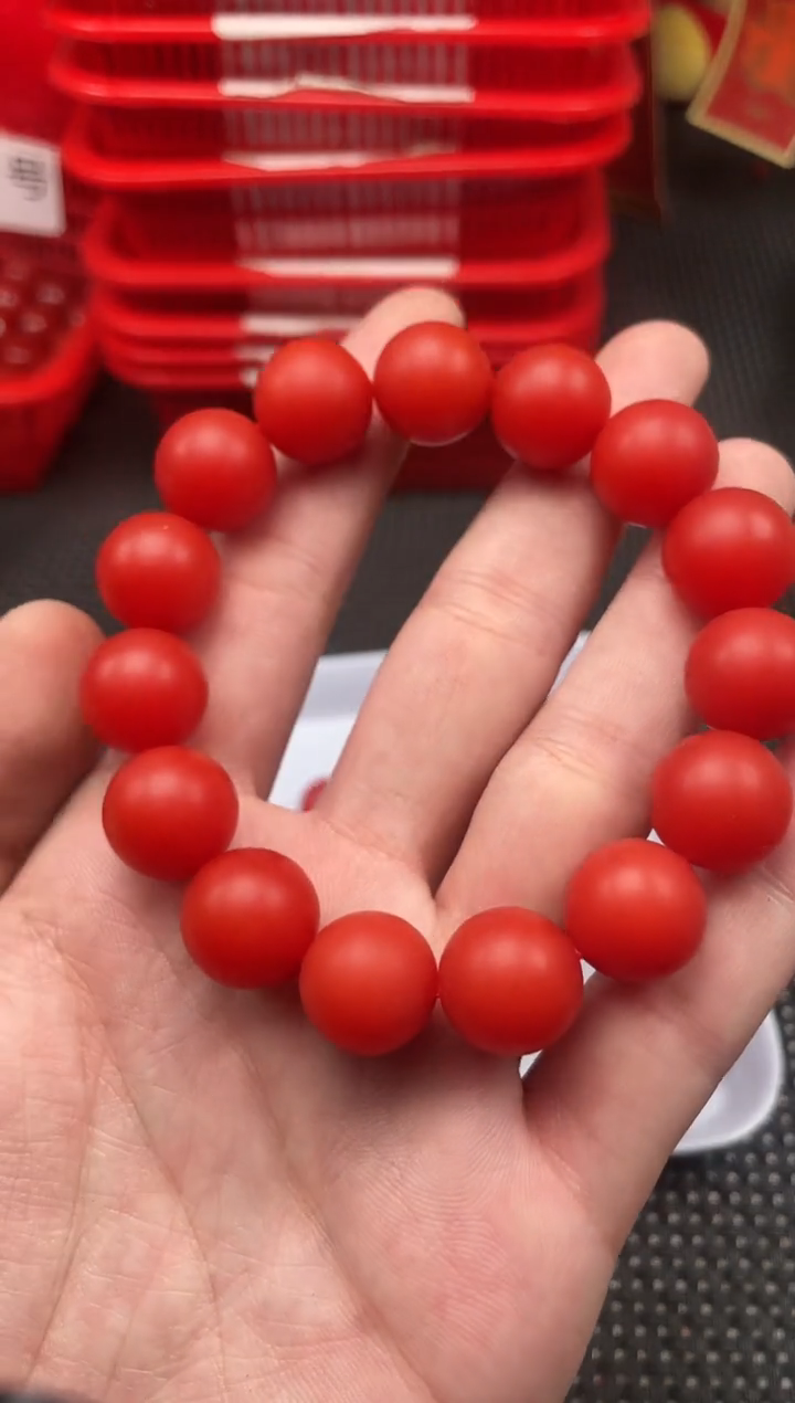 【闪购商品】南红玛瑙手串未镶嵌20号哑光锦红卡15圆珠手串