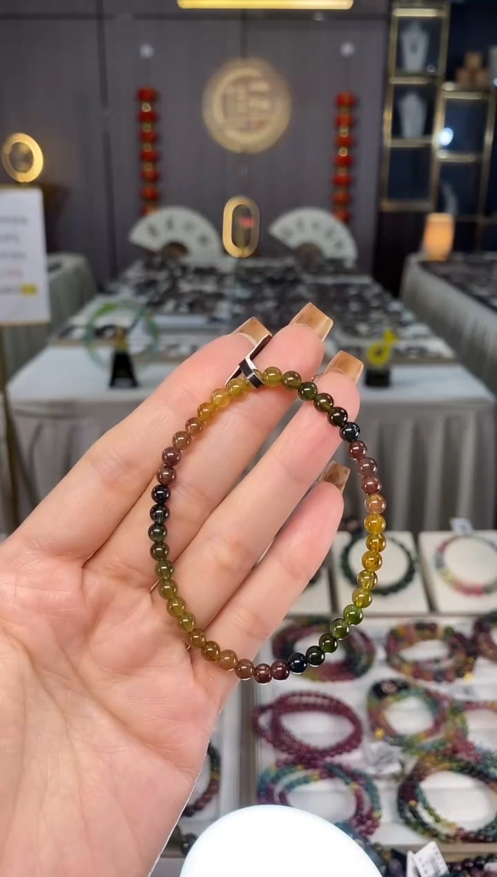 未镶嵌老矿碧玺彩虹单圈手串4mm+碧玺dan多样性发货一条