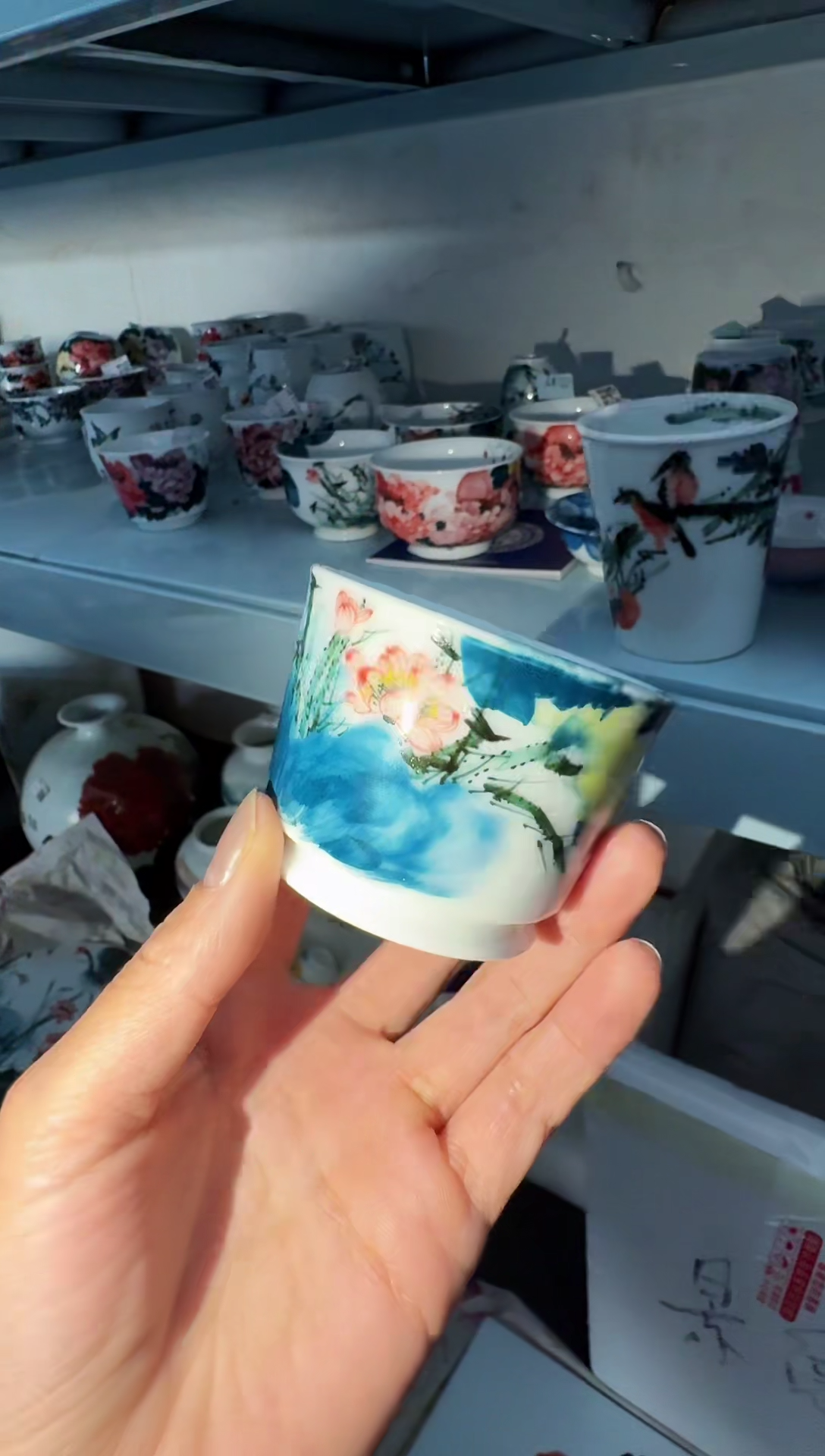 瓷028函夏非遗yf余凡荷花画片直筒杯