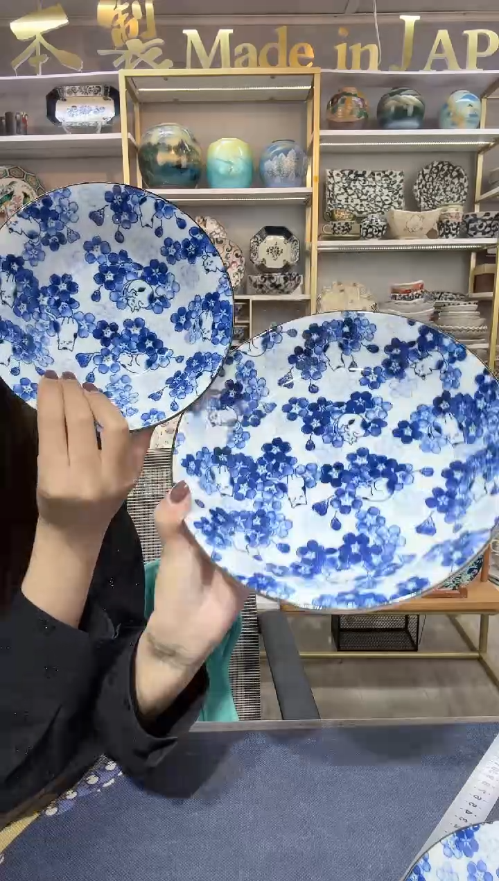 陶瓷舞猫樱花圆形深盘17cm+21.5cm