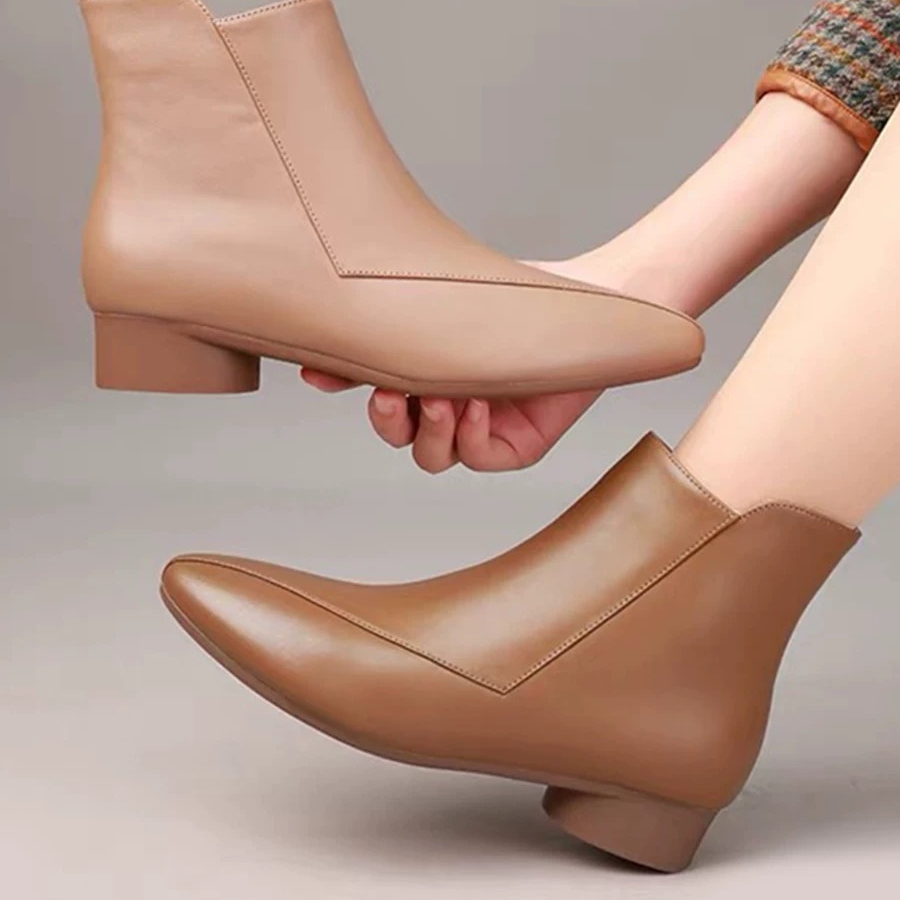 2025新款时装靴手工女靴冬季舒适气质高跟女鞋短靴百搭时尚加绒