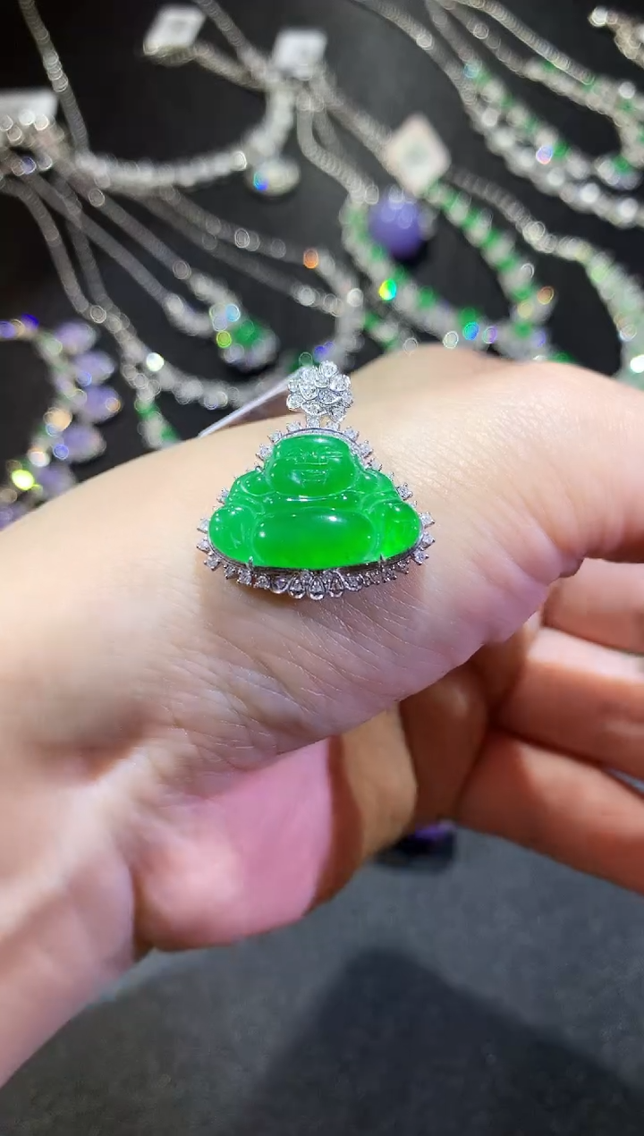 【闪购商品】翡翠吊坠(不含链)18K金镶嵌80-佛公