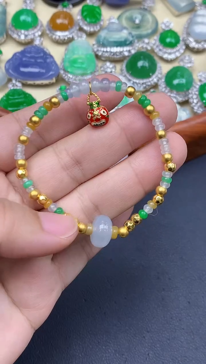 足金镶嵌手链翡翠475-中国好珍宝