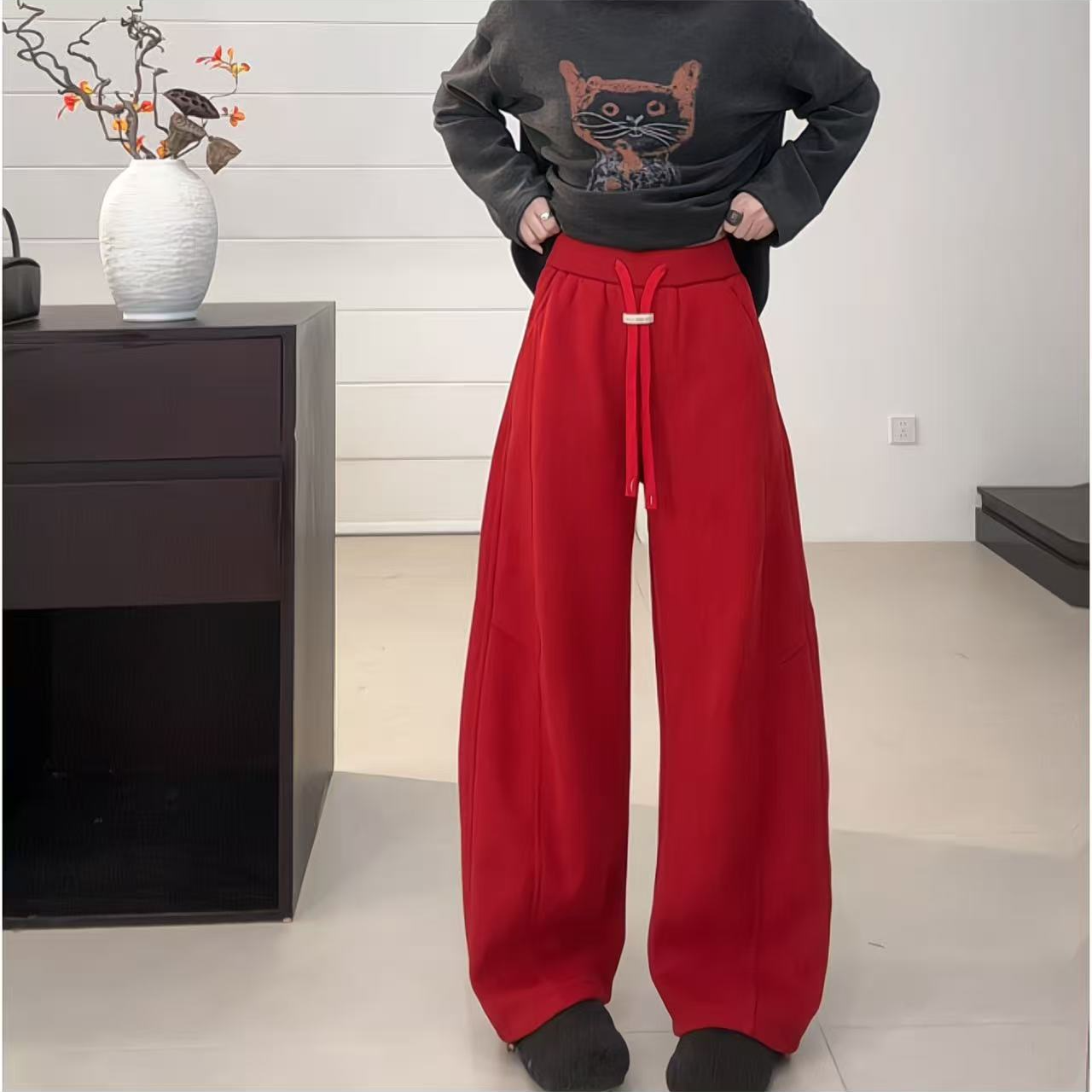 欧尼私服2025秋冬新款休闲裤阔腿裤低腰时尚休闲加绒2512C8715