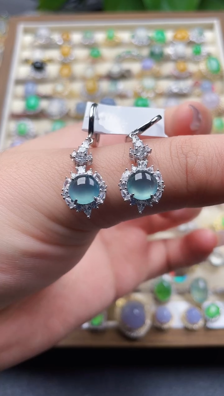 银S925镶嵌翡翠耳饰140