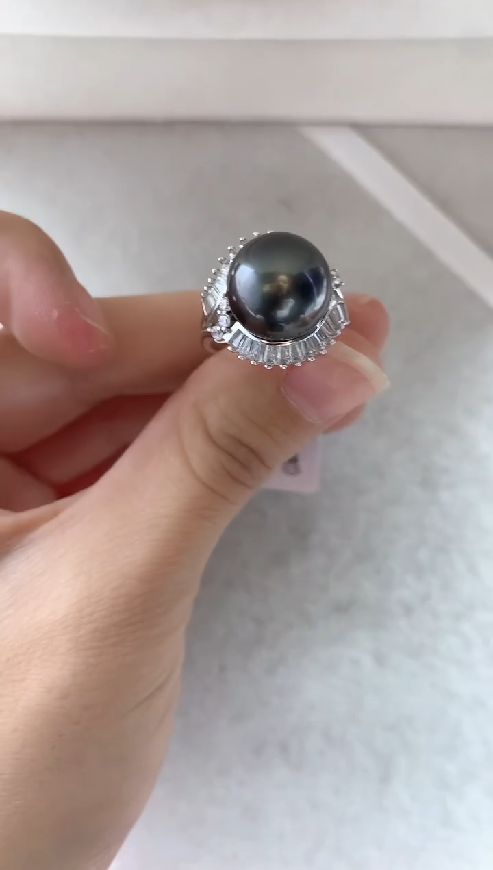银S925镶嵌戒圈海水珍珠1