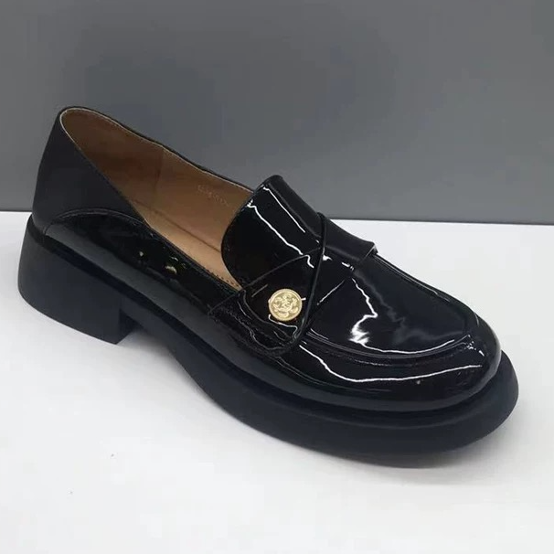 粗跟牛皮新款乐福鞋22013黑色