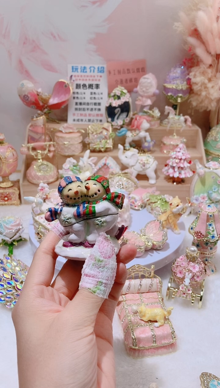 合金中古珐琅彩首饰盒摆件