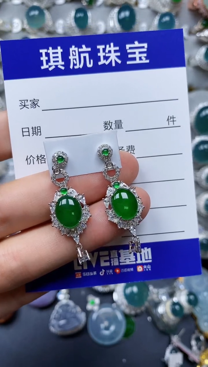 【闪购商品】翡翠耳饰银S925镶嵌0254