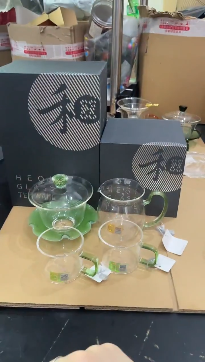 禾器禾玉盖碗翠玉+禾器美满绿金+禾器清禾杯一个装湖绿色*2