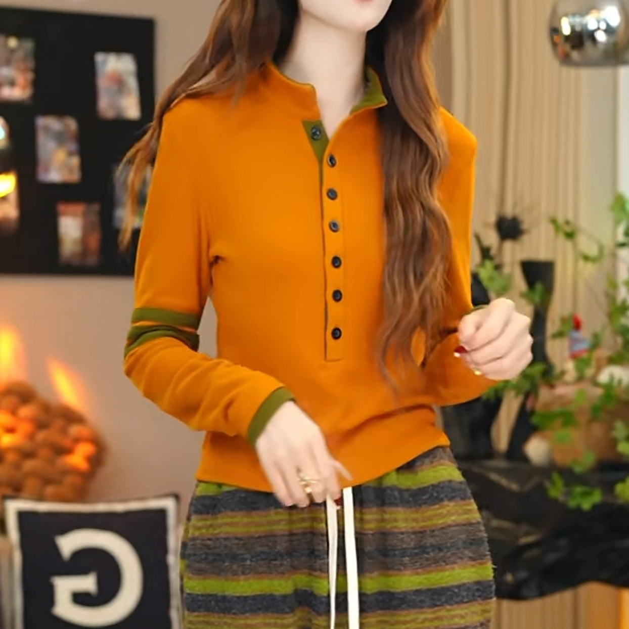 2025修身半高领双面绒加厚保暖撞色长袖秋冬修饰先手短款上衣