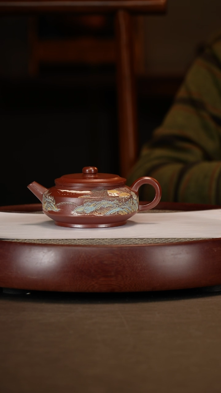 【闪购商品】紫砂茶壶底槽清周盘+山水画230c