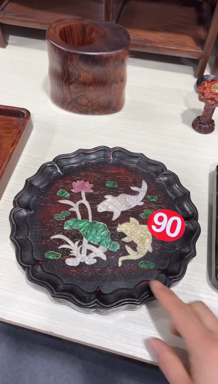 木孙*榕木非洲紫檀螺钿镶嵌海棠角茶盘