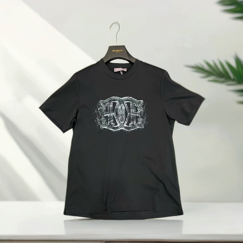 迪卡里奥费雷男款圆领潮牌时尚短袖T恤黑白印花夏季黑色宽松休闲