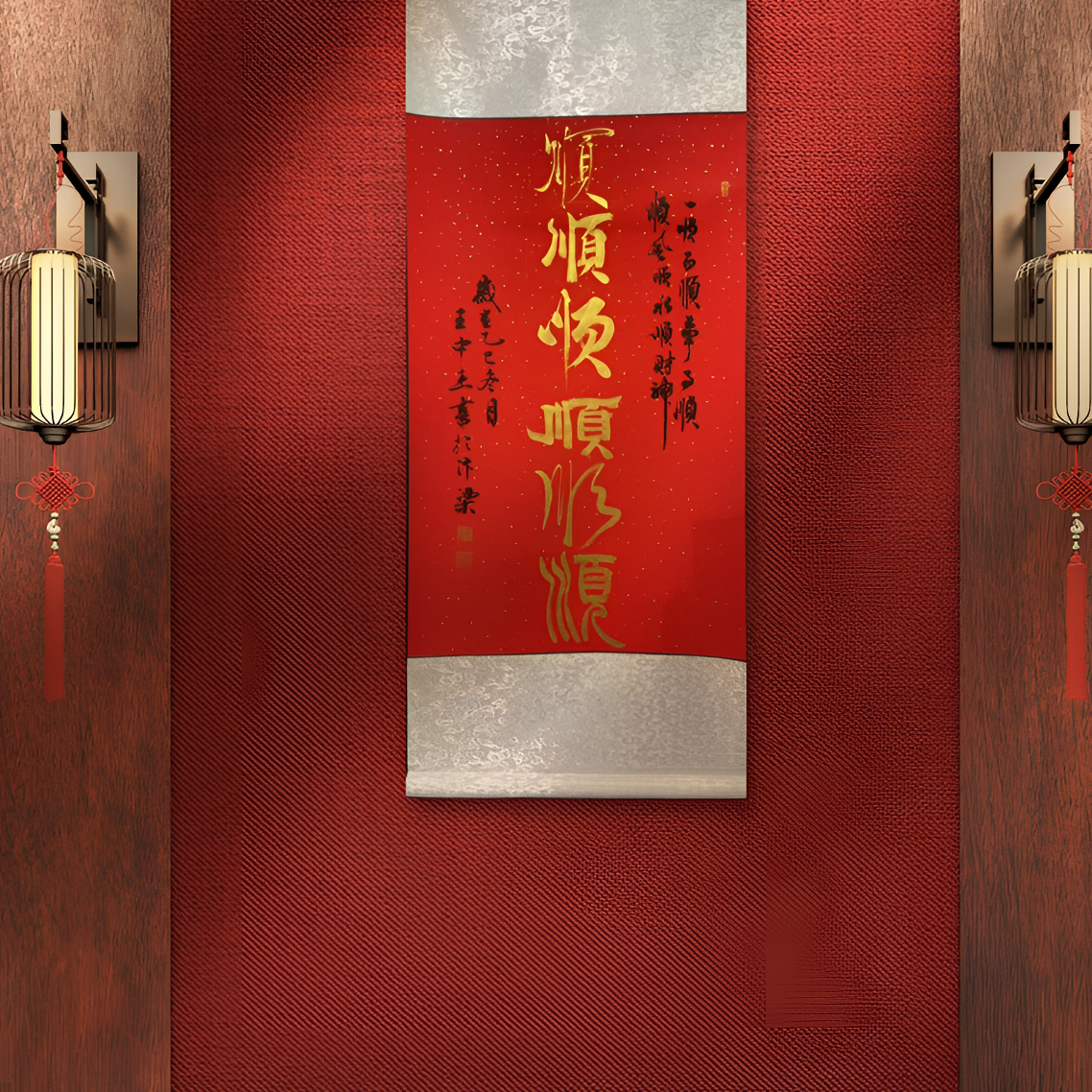 书法作品《六顺》竖版卷轴古手绘书法挂墙大气装饰110*45