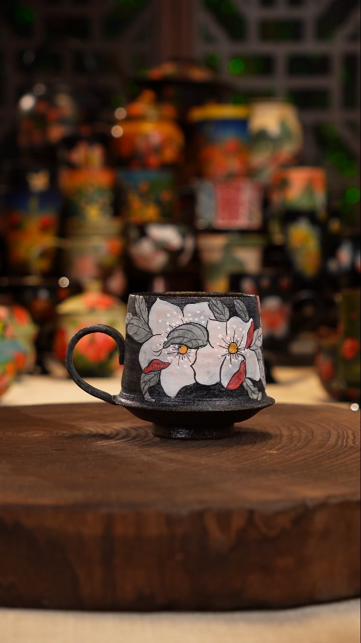 手绘油画  釉下彩  杯子