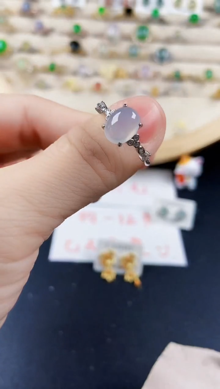 翡翠戒指银S925镶嵌45689