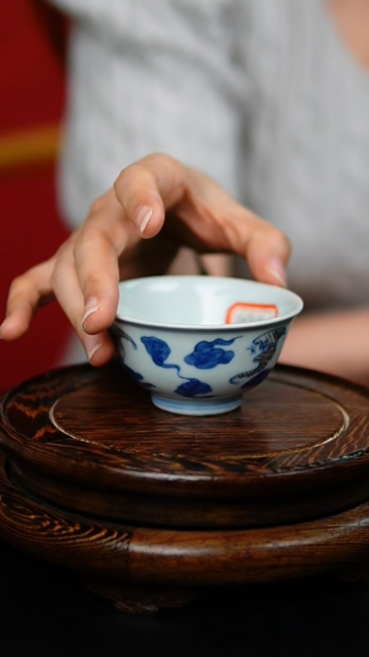 瓷片仿清代中期青花釉里红洪福齐天茶园