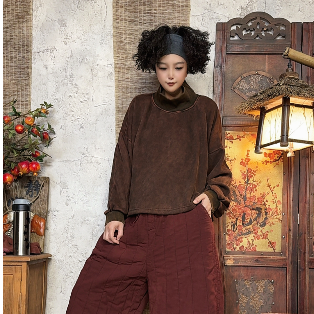 163冬季宽松潮流洋气百搭水洗做旧加绒堆堆领卫衣【胸围150衣长56】