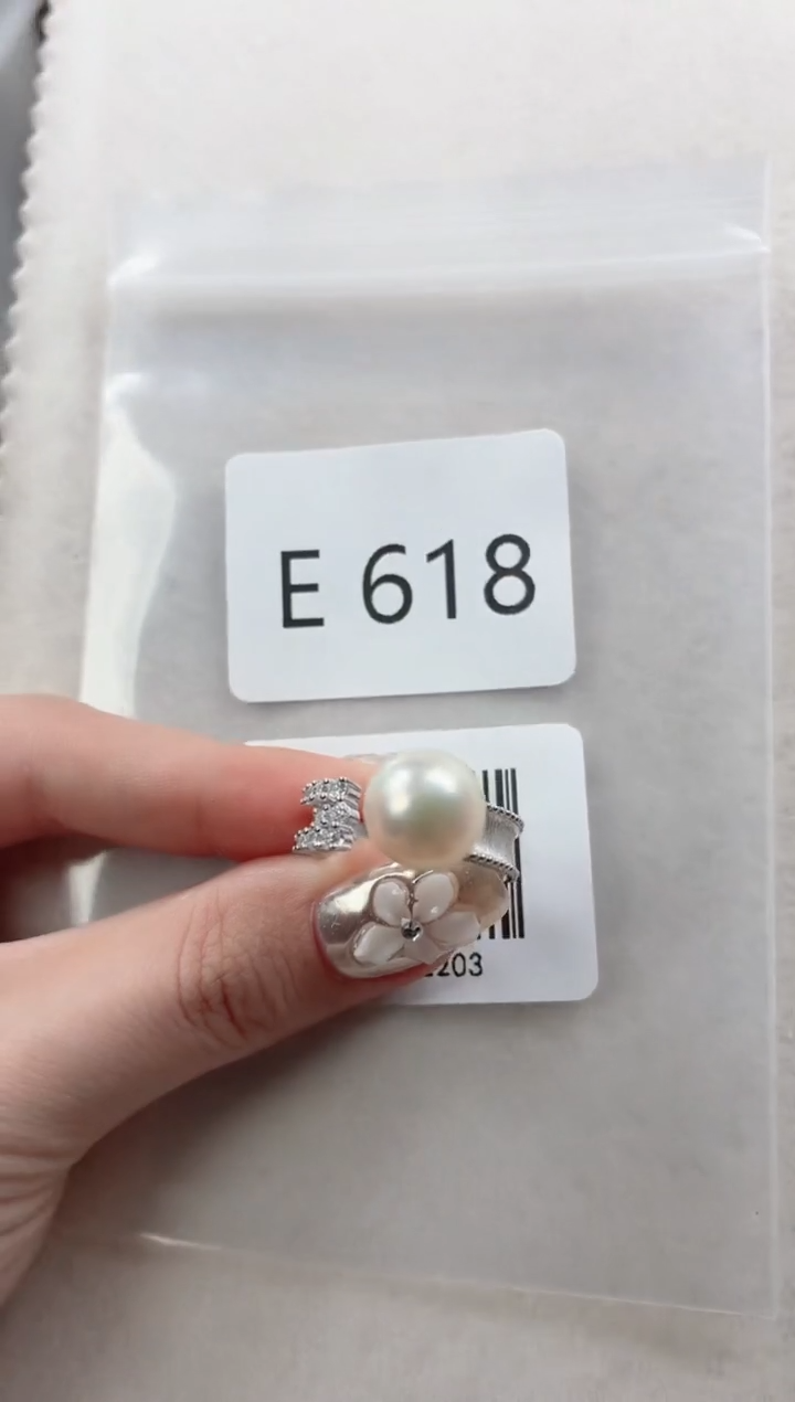 银S925镶嵌戒指海水珍珠E618