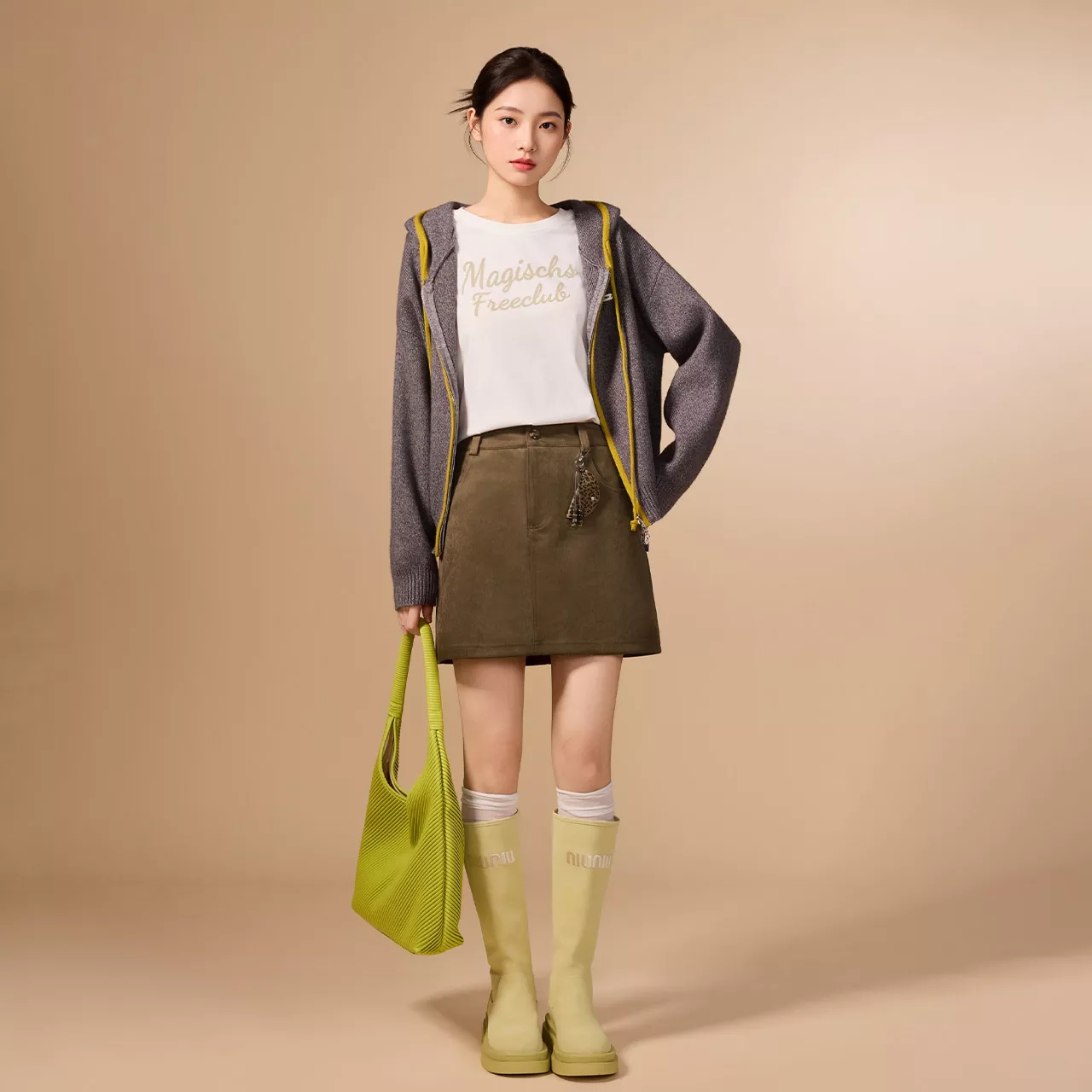 IEF/爱依服半身裙2025秋冬新款美拉德时尚复古辣妹百搭磨砂皮A裙