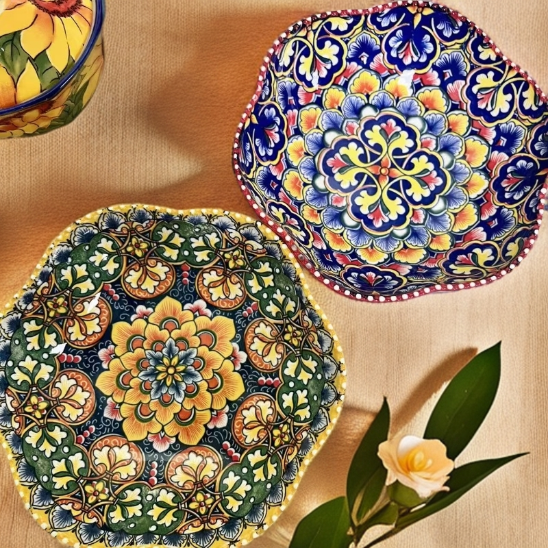 黄红混装-7.25英寸珠点花边盘两个装高颜值釉下彩陶瓷餐具