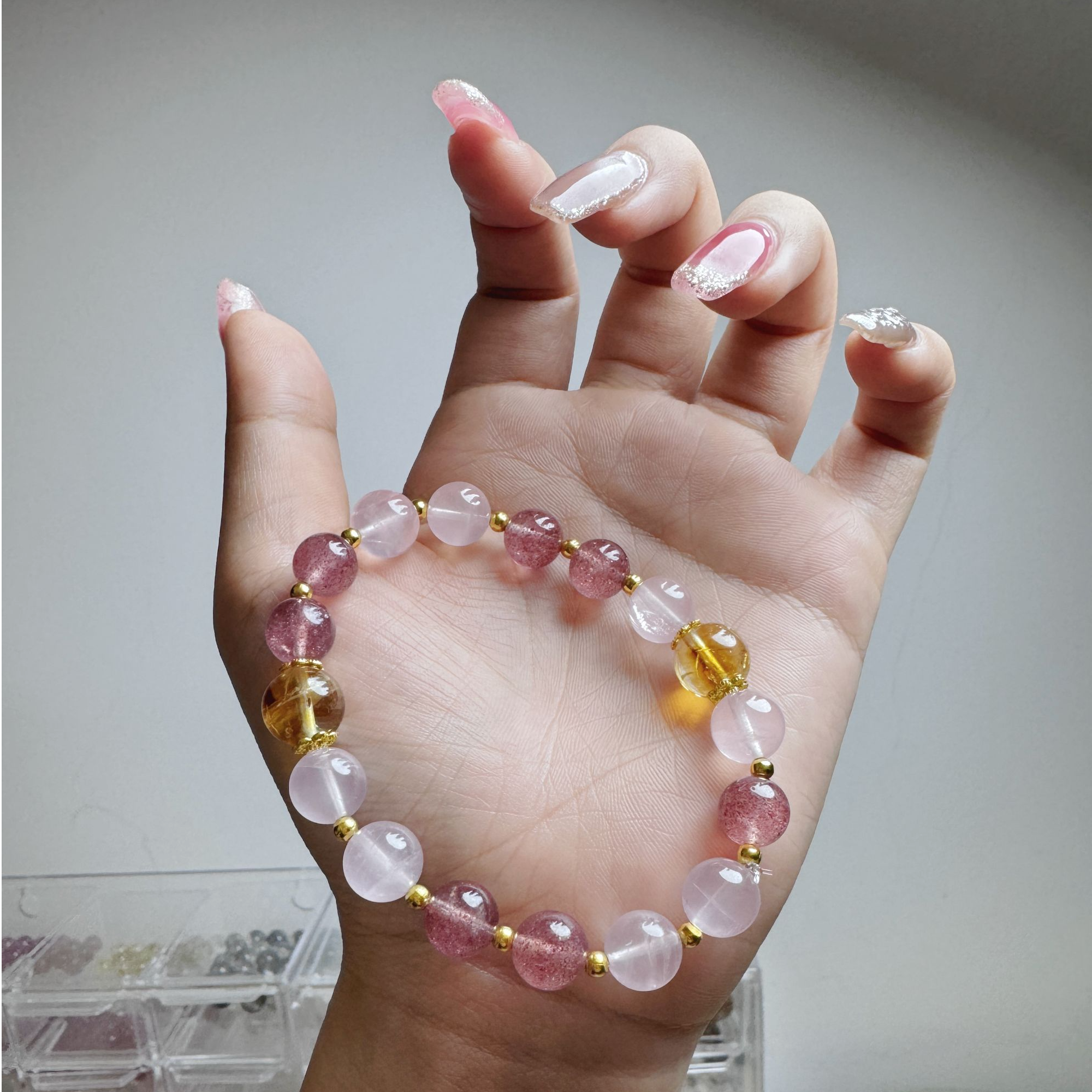 天然水晶粉水晶草莓晶黄水晶女款手链手串