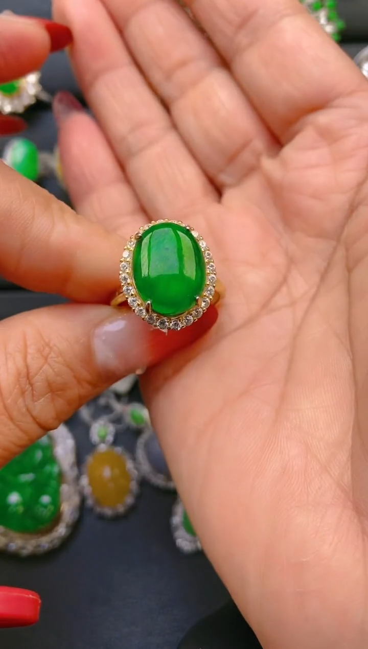 【闪购商品】翡翠戒指银S925镶嵌天然A货翡翠1