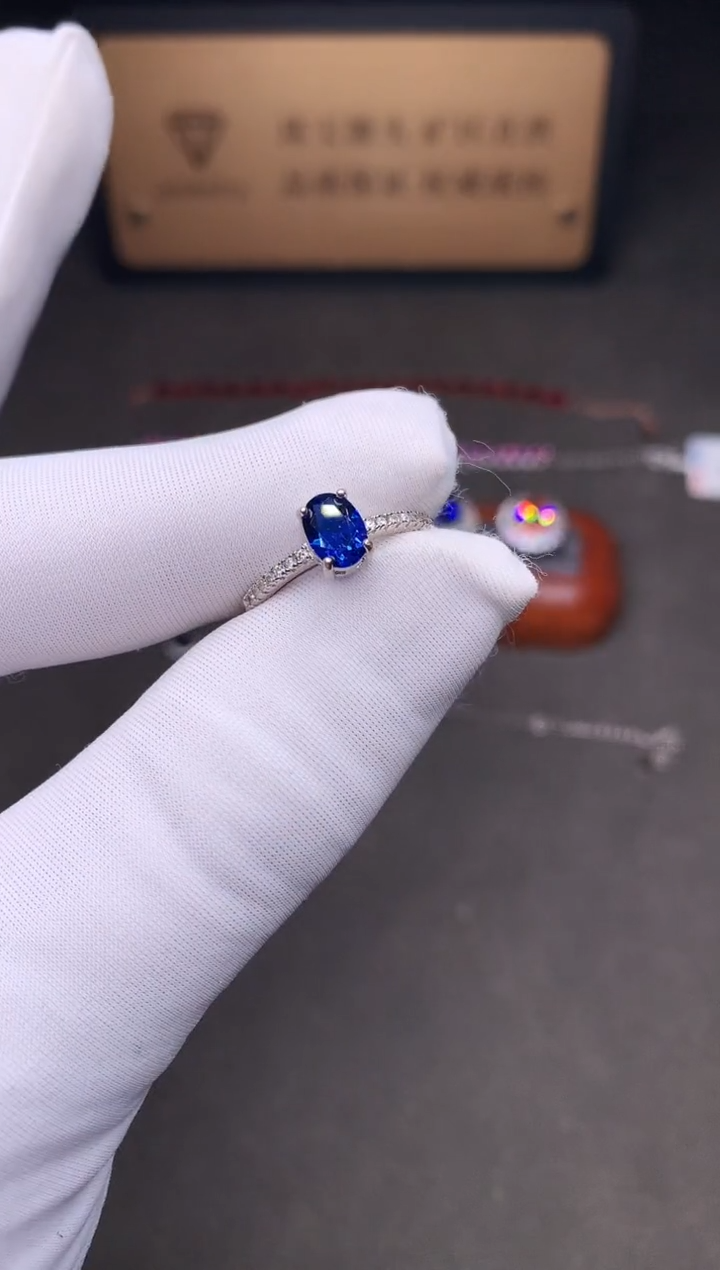 戒指蓝宝石银S925镶嵌...