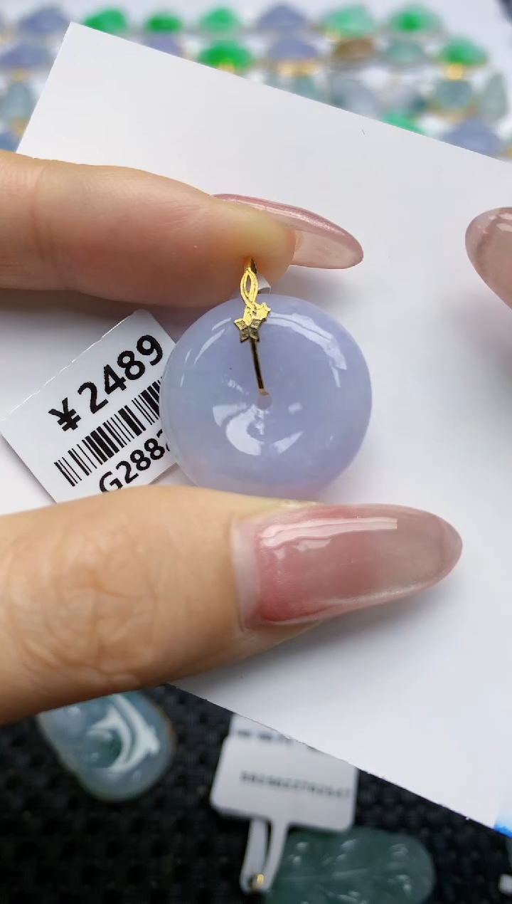 【闪购商品】翡翠挂件18K金镶嵌天然翡翠A货