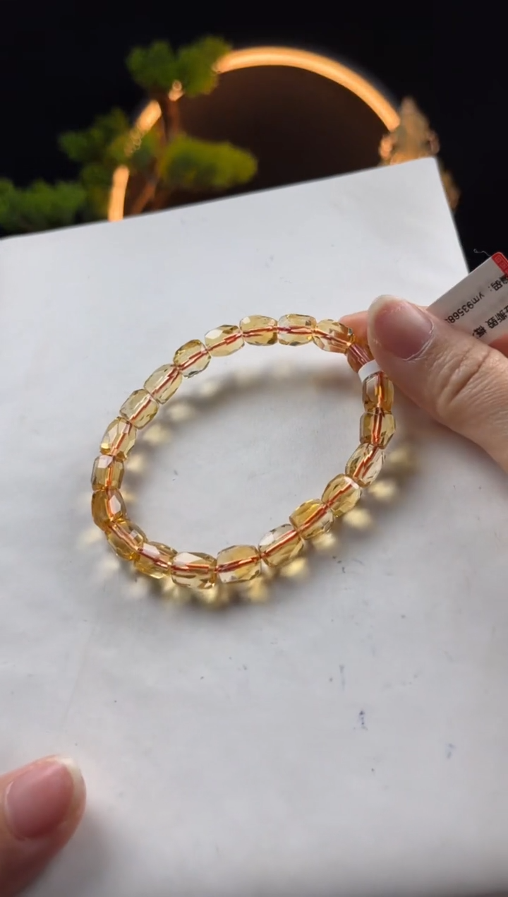 黄晶手链未镶嵌天然黄水晶切面手串7mm