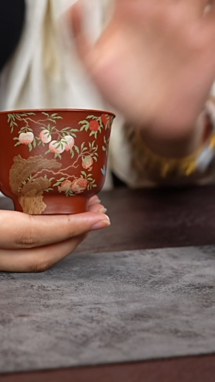 茶杯紫砂朱泥 三宝 泥绘