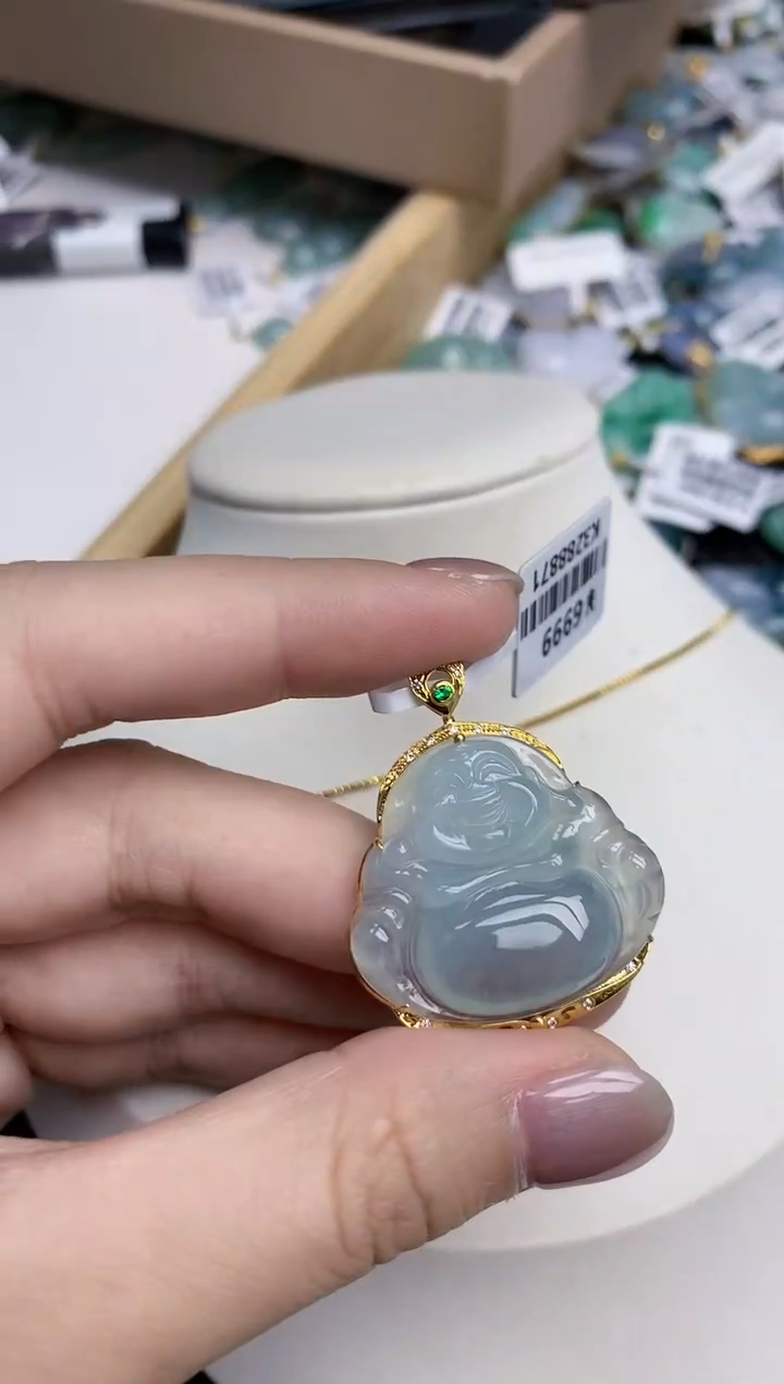 【闪购商品】翡翠颈饰18K金镶嵌天然翡翠A货