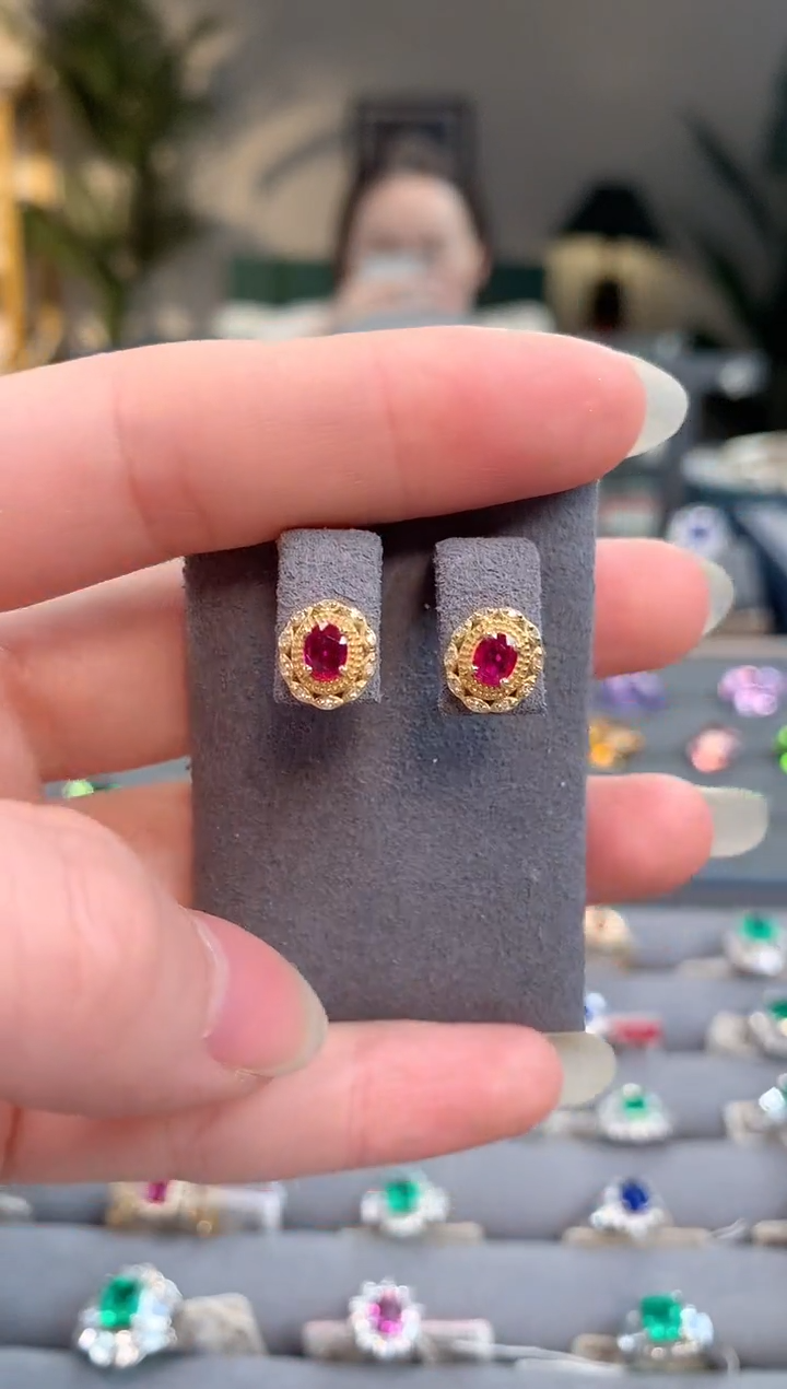 【闪购商品】红宝石耳饰18K金镶嵌红宝石