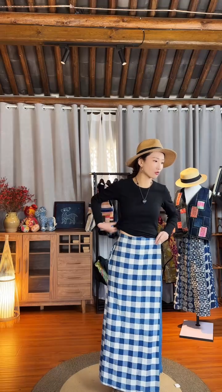 【闪购商品】设计师款蓝网格AB裤裙