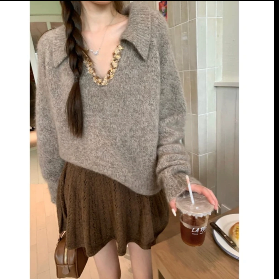 （9967）大码女装欧货复古时尚翻领高级感针织衫秋冬穿搭新款毛衣女