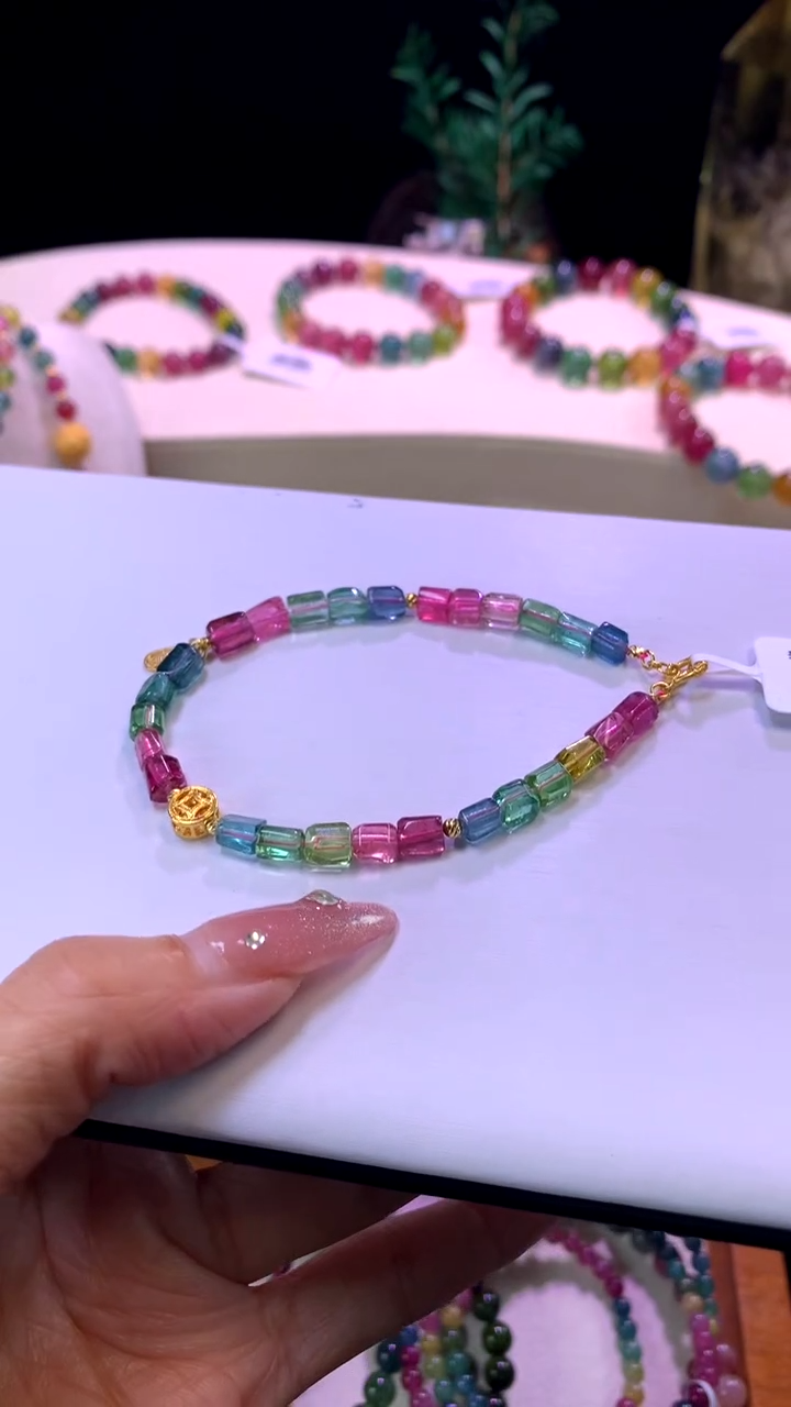 【闪购商品】碧玺手链未镶嵌【梦源珠宝】天然碧玺方糖单圈手链