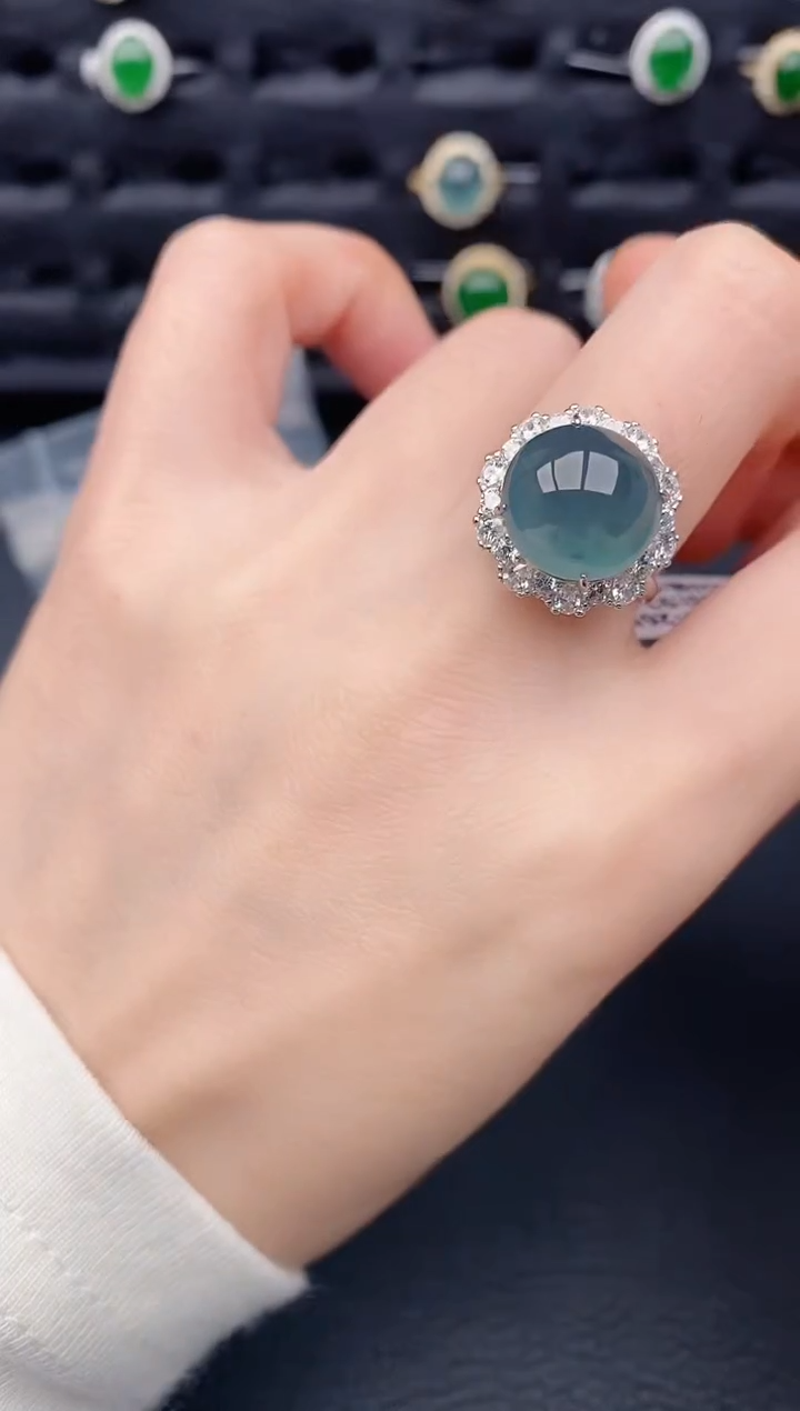 银S925镶嵌戒指翡翠天然a货翡翠565